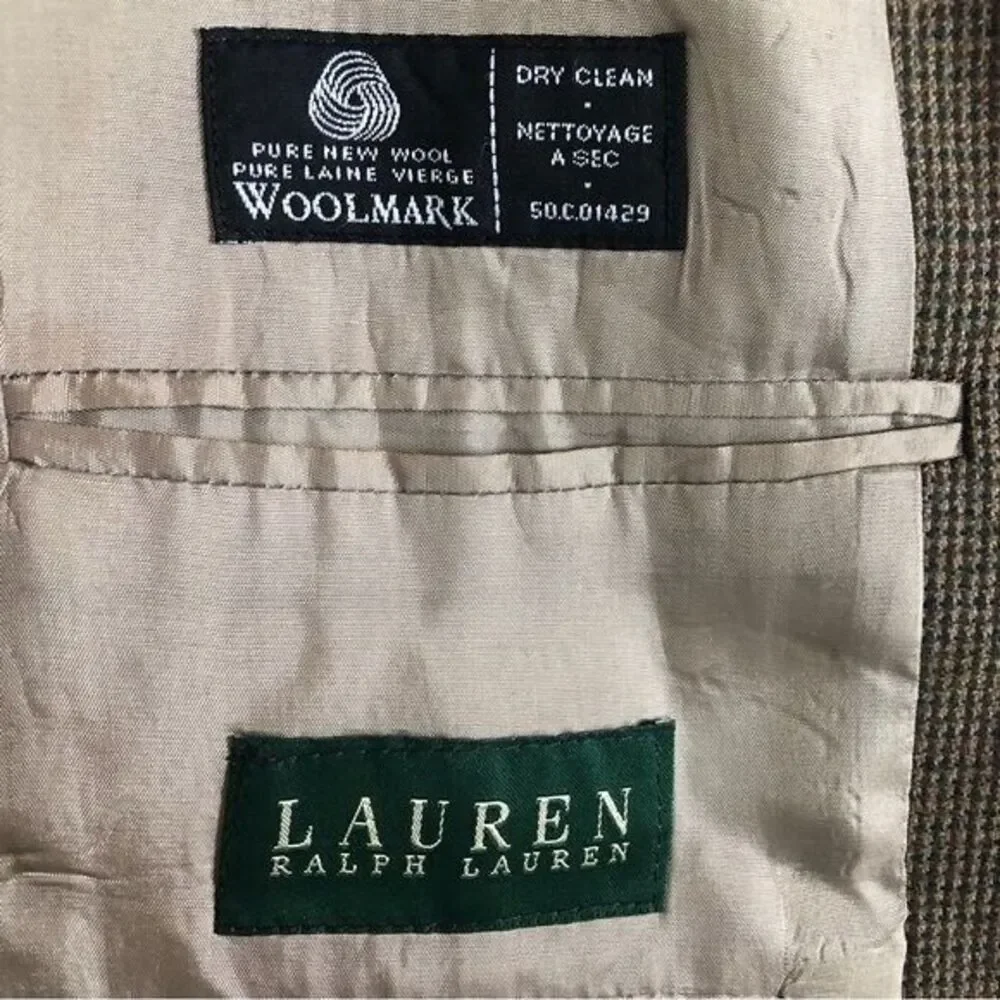 Lauren Ralph Lauren 44R Brown 100%‎ Lambs Wool Fully Lined 2 Button Sport Coat